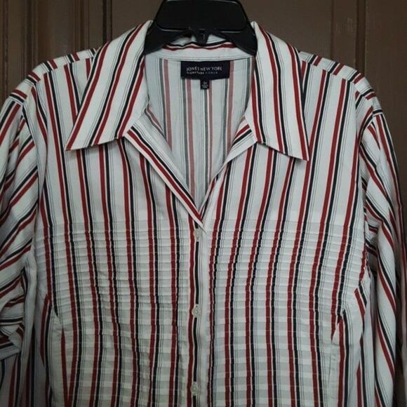 Jones New York Women's Button Down Shirt size 3X Red Stripes - Picture 2 of 10